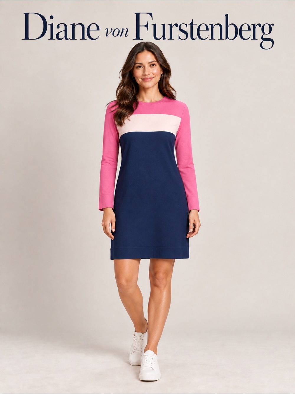 Diane von Furstenberg Colorblock Long-Sleeve Shift Dress